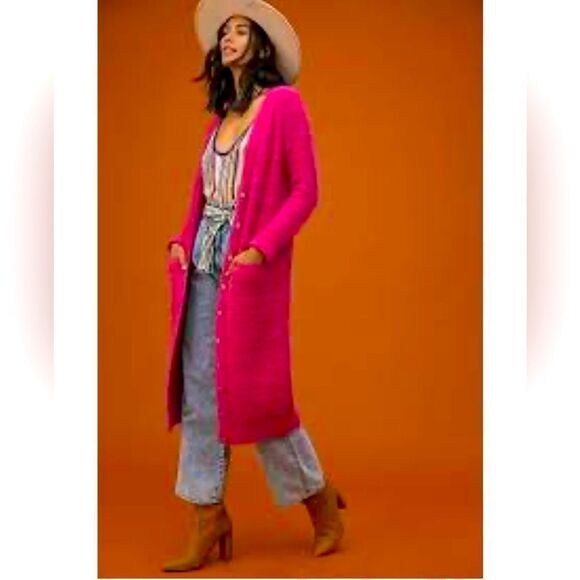 Anthropology pilcro Classic Longline Cardigan In Pink. - Picture 9 of 9
